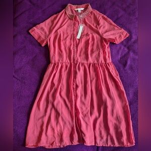 Salmon Beaded-Collar Dress